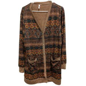 Grecerelle BOHO Cottage Cardigan Womens Size 2XL Brown Floral Long Sleeve Casual